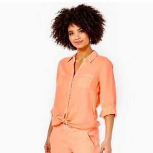 VGUC Lilly Pulitzer Sea View Button Down In Cantaloupe